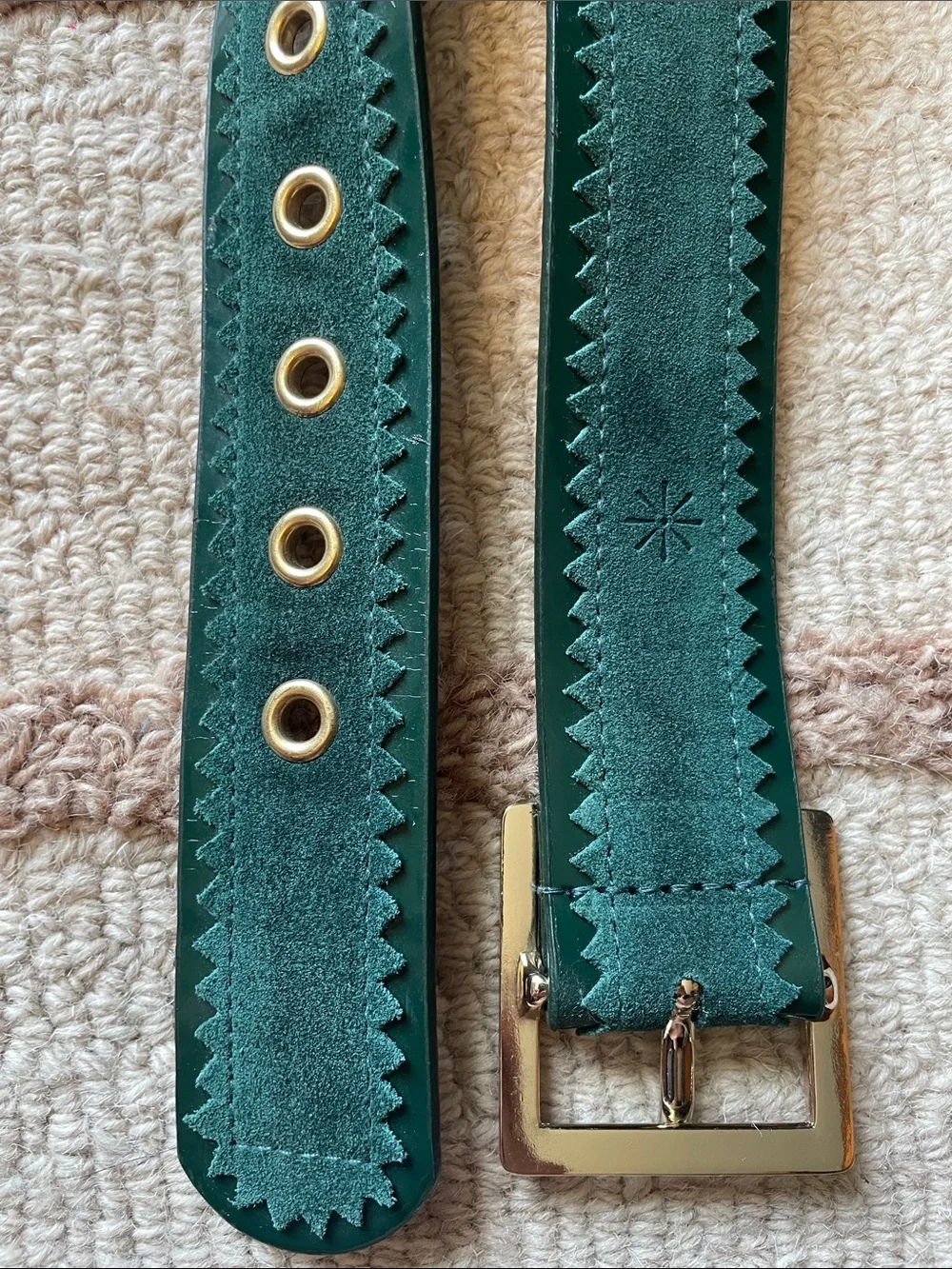 Western Chic Dark Green Suede Belt Gold Square Buckle Medium/Large